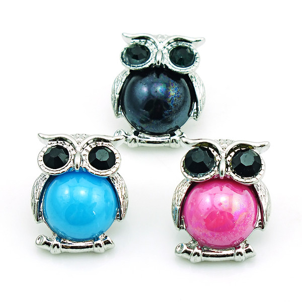 High Quantity 18mm Snap Buttons Fashion 3 Color Ball Owl Metal Ginger Clasps DIY Noosa Jewelry Accessories