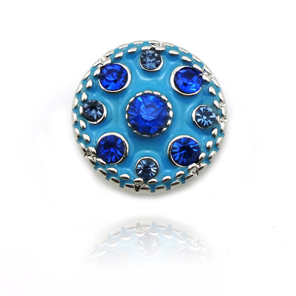 Fashion 18mm Snap Buttons Blue Rhinestone Metal Clasps Fit DIY Noosa Bracelet Jewelry Findings Free Shipping