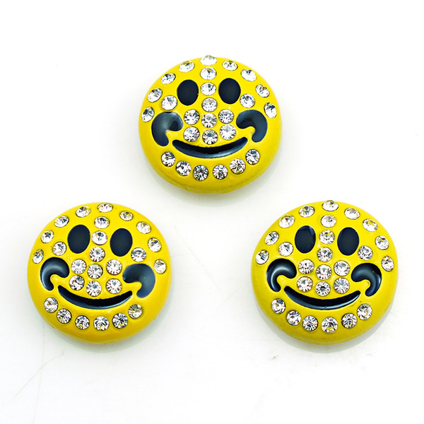 Fashion 18mm Snap Buttons Yellow Rhinestone Smiling Face Ginger Clasps DIY Noosa Interchangeable Bracelets Jewelry Accessories