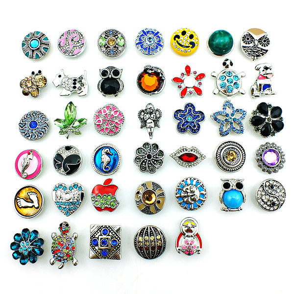 Mix Sale 40 Style 18mm Snap Button Latest Fashion Metal Clasps DIY Noosa Accessories Jewelry Wholesale