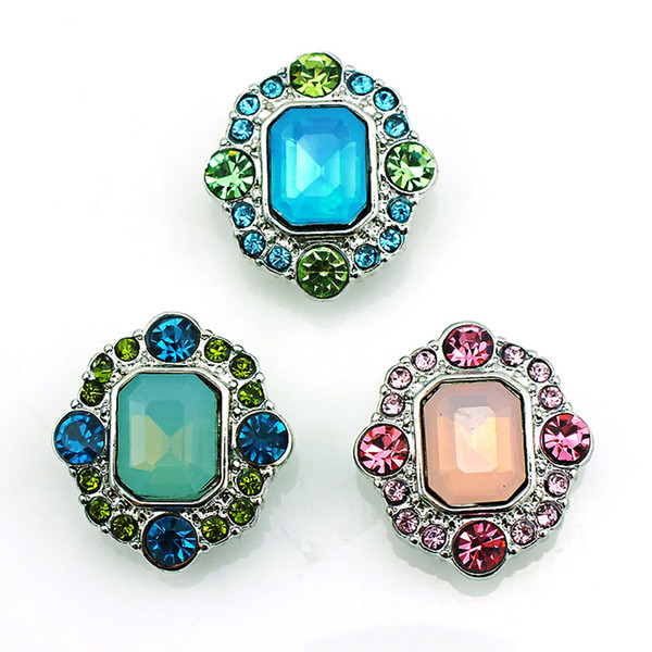 New Fashion 3 Color Rhinestone Square Clasps DIY Interchangeable Noosa 18mm Snap Buttons Jewelry Accessories NKC0018