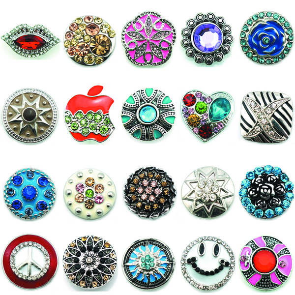 Mix Sale Twenty Style 18mm Snap Button Fashion Metal Clasps Ginger DIY Interchange Noosa Bracelets Accessories Jewelry