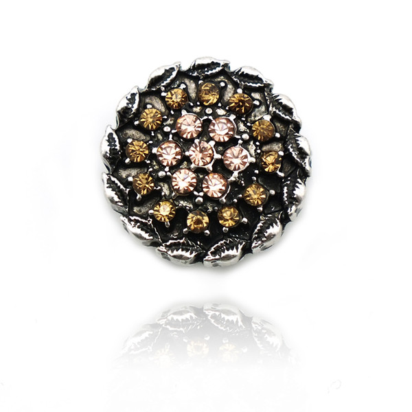 Brand New 18mm Snap Buttons Retro Brown Rhinestone Flower Metal Clasps Fit DIY Noosa Bracelet Jewelry Findings