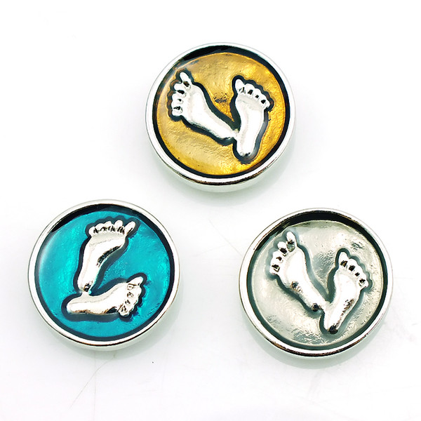 Fashion 18mm Snap Buttons 3 Color Enamel Footprints Metal Clasps DIY Interchangeable Noosa Ginger Jewelry Accessories