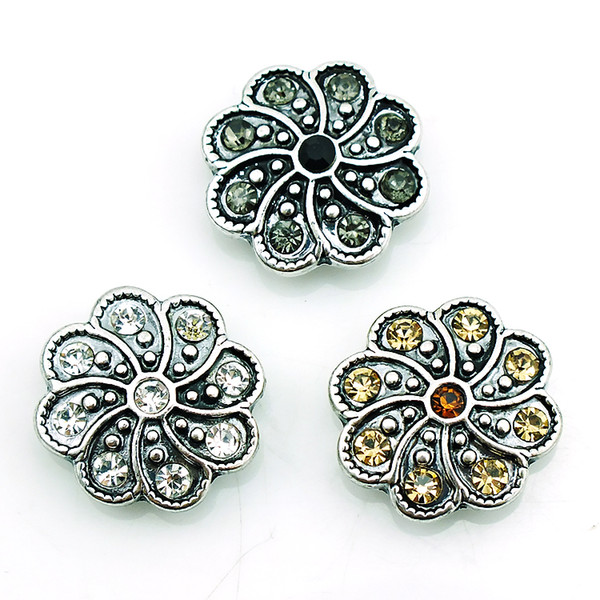 Fashion 18mm Snap Buttons 3 Color Rhinestone Petal Metal Clasps DIY Ginger Chunk Jewelry Accessories Free Shipping