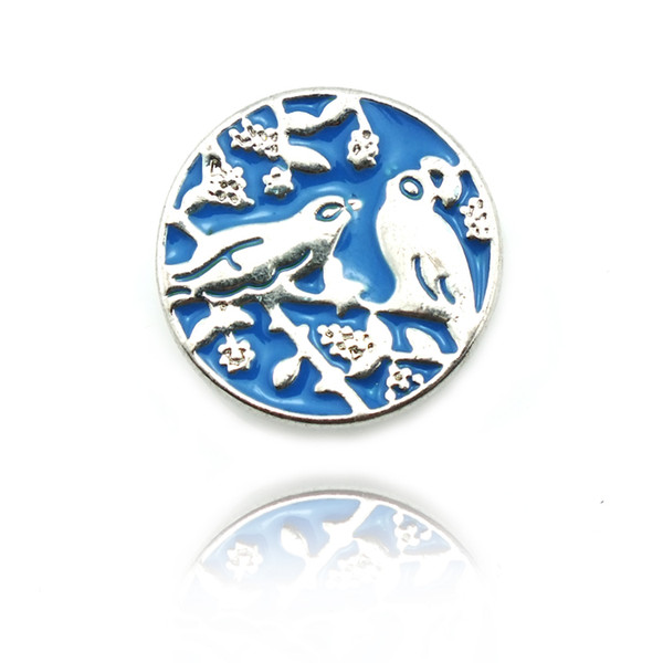 Newly Fashion 18mm Snap Buttons Blue Alloy Vintage Birds Metal Clasps Fit DIY Noosa Bracelets Accessories Jewelry