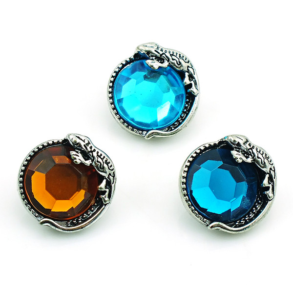 Hot Sale 18mm Snap Buttons Fashion 3 Color Crystal Geckos Metal Ginger Clasps DIY Noosa Jewelry Accessories