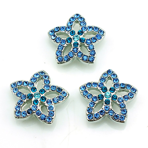 Brand New Fashion 18mm Snap Buttons Blue Rhinestone Flower Ginger Clasps DIY Noosa Interchangeable Bracelets Jewelry Accessories