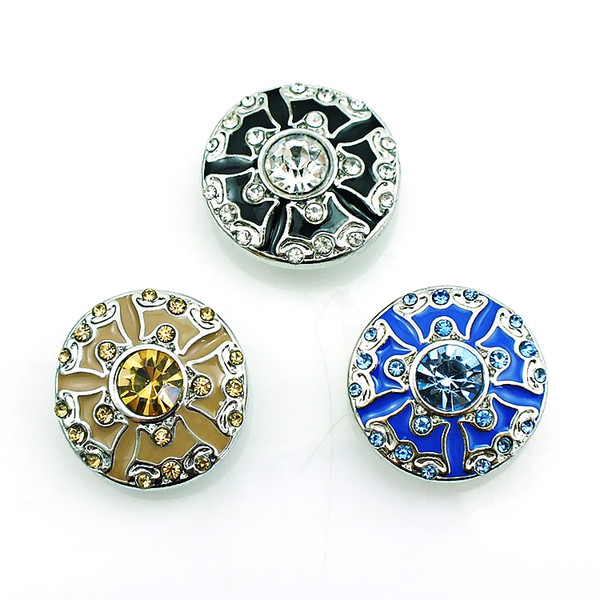 Free Shipping 18mm Snap Buttons Fashion 3 Color Rhinestone Petal Metal Ginger Clasps DIY Noosa Jewelry Accessories