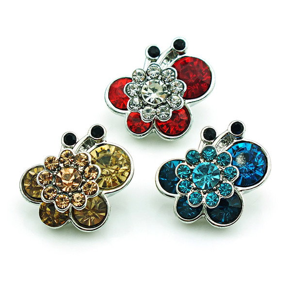 New Arrival Fashion 18mm Snap Buttons 3 Color Rhinestone Bee Metal Ginger Clasps DIY Noosa Jewelry Accessories