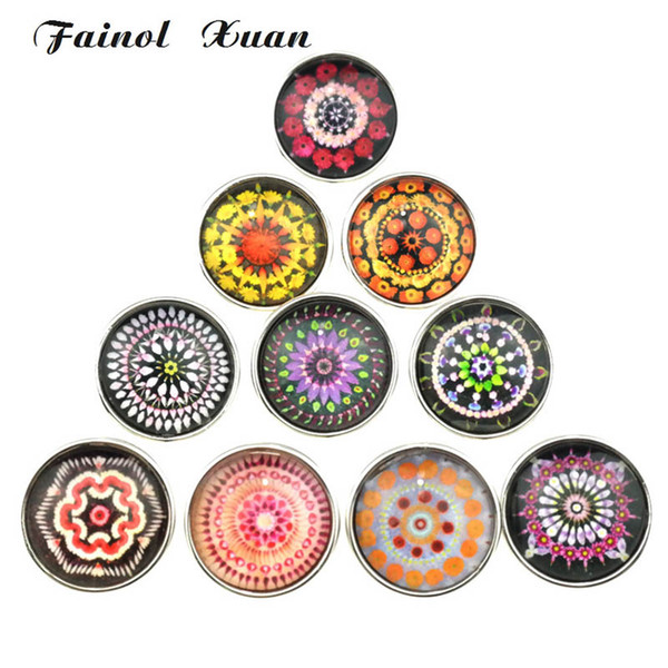 10pieces/lot high quality Bohemia flower 18mm Glass SnapButton Jewelry Glass Charms Fit DIY Bracelet Snaps Jewelry C009