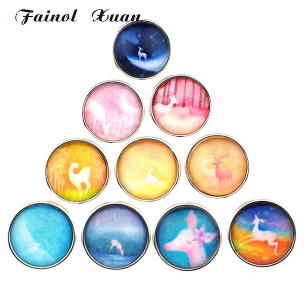 10pcs / lot High Quality Deer button jewelry 18mm glass clasp jewelry glass pendant for DIY bracelet clasp jewelry C043