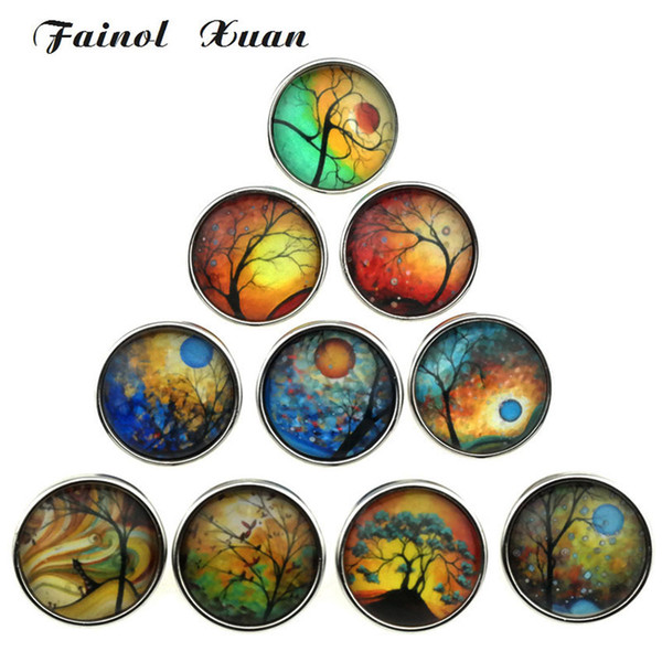 10pieces / lot Mandala Flower SnapButton Jewelry 18 mm Glass Snap Button Jewelry Glass Charms Fit DIY Bracelet Snaps Jewelry C069