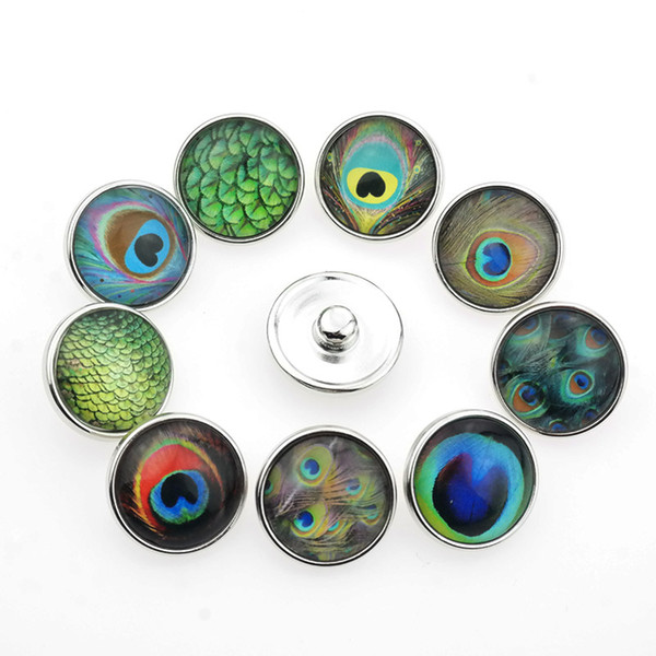 10pcs/lot Mixed feather 18mm c snap button Jewelry Fit snap Bracelet snaps jewelry C096