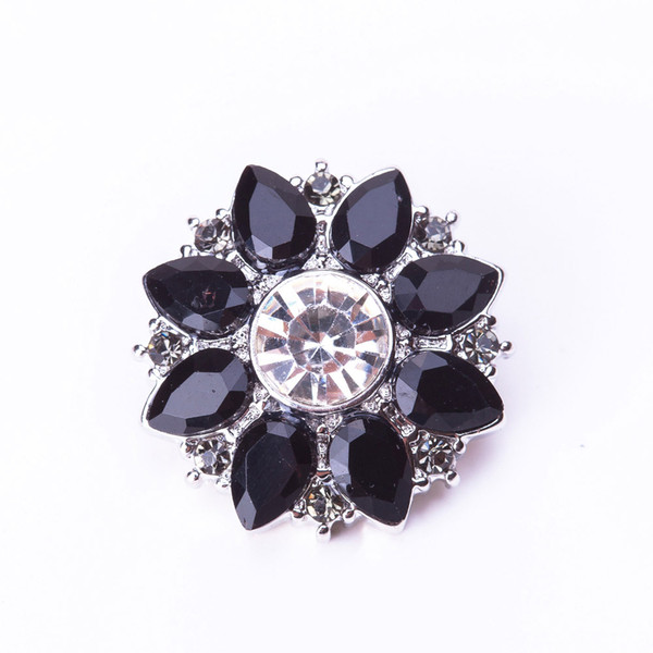 NOOSA Fashion Imitation Platinum Plated Snap Charms Black petals Crystal Buttons Interchangeable Women Jewelry Accessories