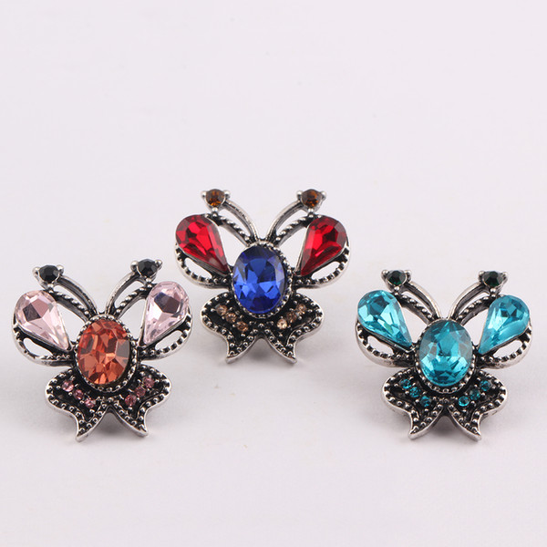 NOOSA Fashion Imitation Platinum Plated Snap Charms Blue cute butterfly Crystal Buttons Interchangeable Women Jewelry Accessories