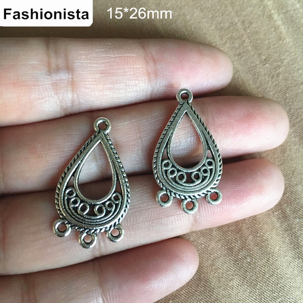 100 Pcs Multi-loop Jewelry Connectors 15*26mm Antique Silver Tone Chandelier Earring Connectors,Teardrop Shape Charms,Earrings Findings