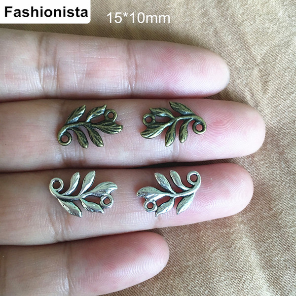 Bulk 100 pcs Antique Silver / Antique Bronze Leaf Connectors 10*15mm Metal alloy Leaf Branch Charms Link With 2 Loops,DIY Material