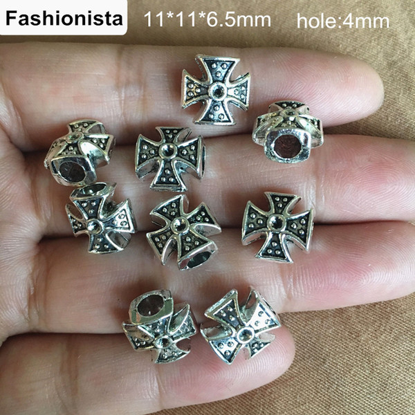 100 Pcs Antique Silver Diamante-set Dots Cross Beads Spacers Alloy Metal Bead Jewelry DIY 11*11*6.5mm with 4mm Hole