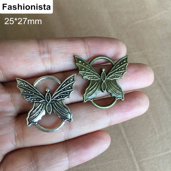 50 pcs Antique Silver / Antique Bronze Lovely Filigree Butterfly Connector Link Charms For Bracelet 25*27mm Jewelry Connectors DIY