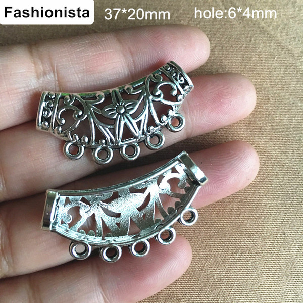 50 Pcs Large Size Antique Silver Half Pipe Necklace Connectors With Multi Loop,37*20mm Jewelry Connectors