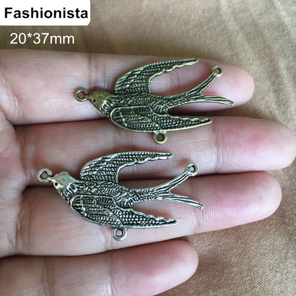 30 pcs Antique Silver /Antique Bronze Plated Bird Connector Charms Pendants with 3 Rings Jewelry Accessories 20*37mm Metal Bird Swallow