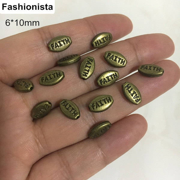 100 pcs Oval Metal Beads With FAITH Letters,6*10mm Antique Bronze Tone,Spacer Beads For Jewelry Making