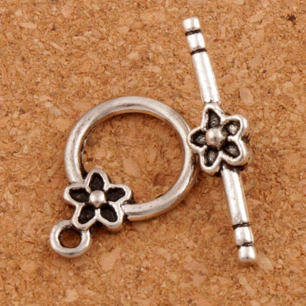 Plum Flower Bracelet Toggle Clasp 100sets/lot Antique Silver Jewelry Findings Fit Bracelets L847 Jewelry Findings & Components LZsilver