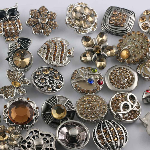 NOOSA chunk Snaps Button Jewelry Hot wholesale 50pcs/lot Mix styles 18mm Rhinestone Metal Snap Button Charm Fit Bracelets necklace