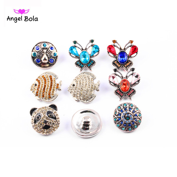 Hot wholesale 50pcs lot High quality Mixed Many styles 18mm Metal Snap Button Charm Rhinestone Styles Button Ginger Snaps Jewelry