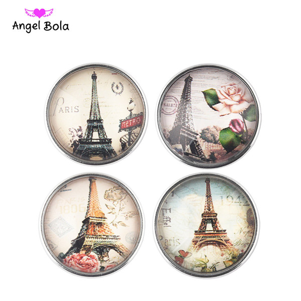 Angel bola Noosa Snap Button 18MM Eiffel Tower glass Ginger Snap Chunk Charm Button Interchangtable Diy Jewelry Noosa Button For Noosa Brace