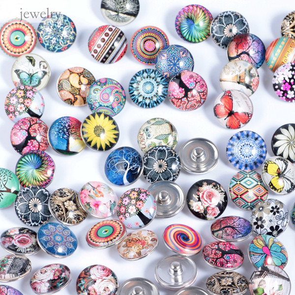 wholesale18mm Snap On Charms for Bracelet Necklace Hot Sale DIY Findings Glass Snap Buttons AB-026