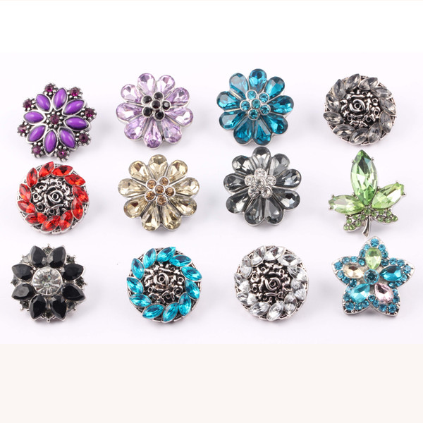 Wholesale 18mm flower Shape Noosa Interchangeable Jewelry DIY Bracelets Metal Ginger Snap Buttons with Crystals