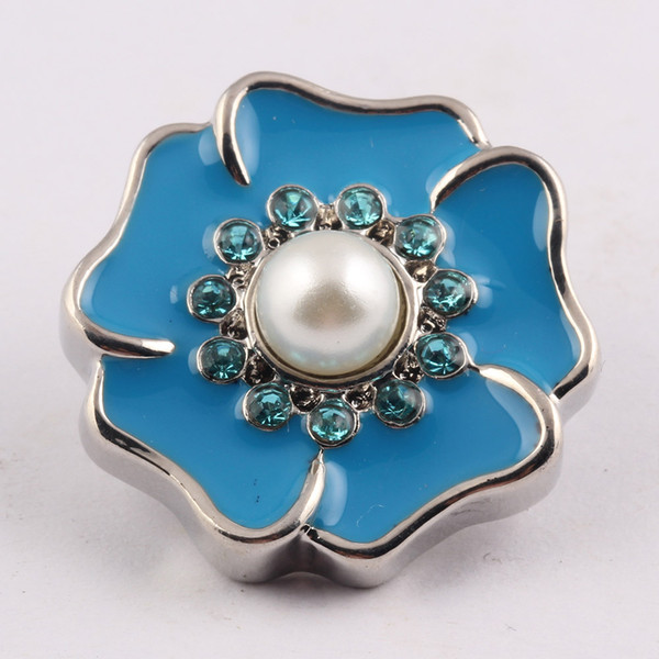 NOOSA Wholesale 18mm Glass Snap Button blue flower Charm Jewelry