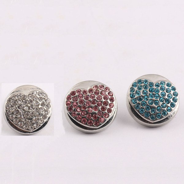 Noosa 18mm Snap Interchangeable Jewelry Loves heart Snap Charm Crystal Button 3 color Jewelry