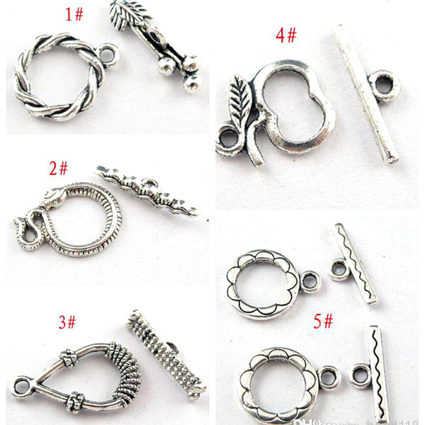 Hot ! 100 set/lots Antique silver Zinc Alloy Connector Toggle Clasps DIY Accessories 5 styles Fit Bracelets