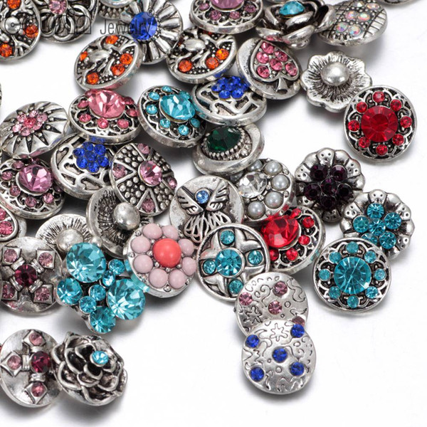 50pcs/lot Mixed snap button charm High quality Rhinestone 12mm Metal Snap Button For Interchangeable DIY Ginger Snaps Jewelry