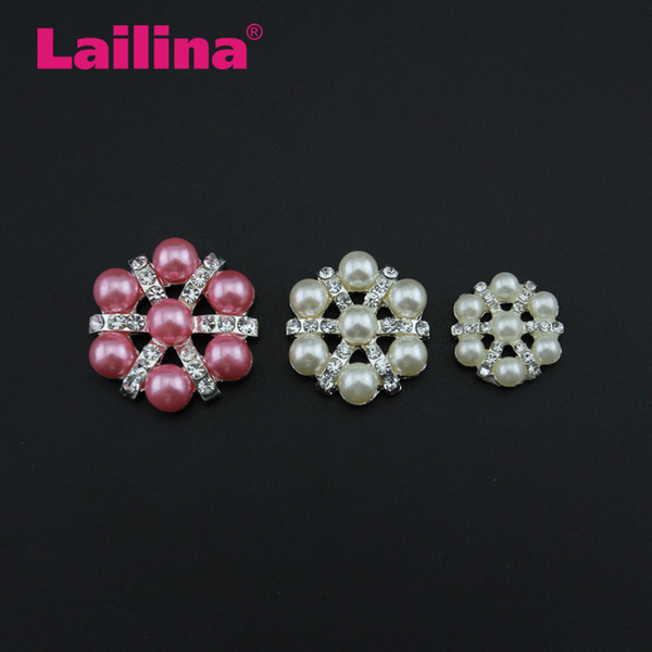 20pc/lot High Quality Mix Size & Color Rose Shaped Pearl Rhinestone Button for wedding invitation or Garment Decoration with Silver Plating