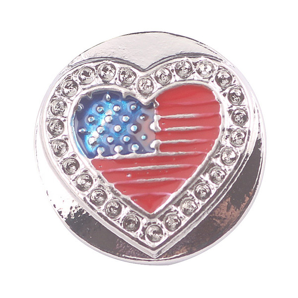 Noosa Ginger Snap Button Charms Rhinestone Amercian Flag Design Love Shape Fit Snap Bracelets Necklace Ring Earring Interchangeable Jewelry