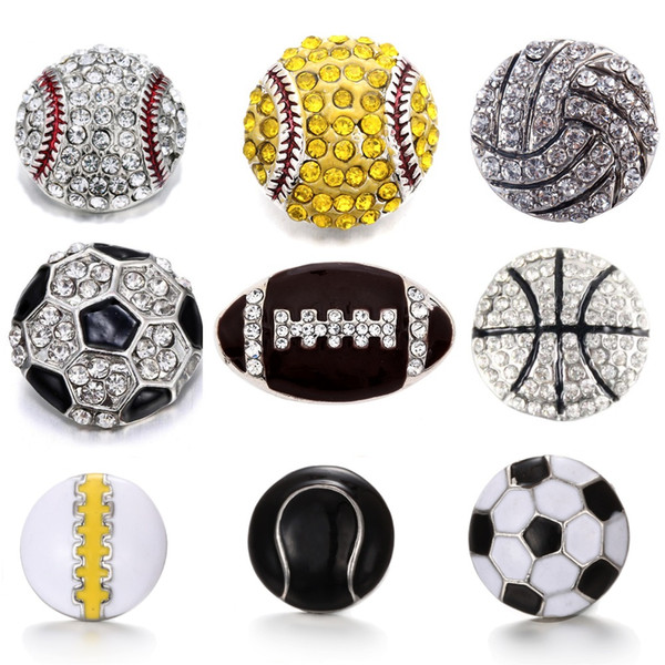 Noosa Snap Button Jewelry Diy Rhinestone 18mm Sport Ball Snap football Rugby Baseball Volleyball Basketball Eblliard Ball Button