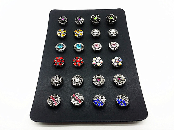 one set women's 12 pairs(24pcs) mix 12mm mini snap buttons for earrings with a display holder