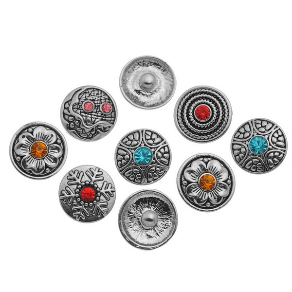 SALE! New arrive 20PCs noosa Snap Buttons Charms Rhinestone Pattern Carved Fit Snap Bracelets ginger snaps/TD