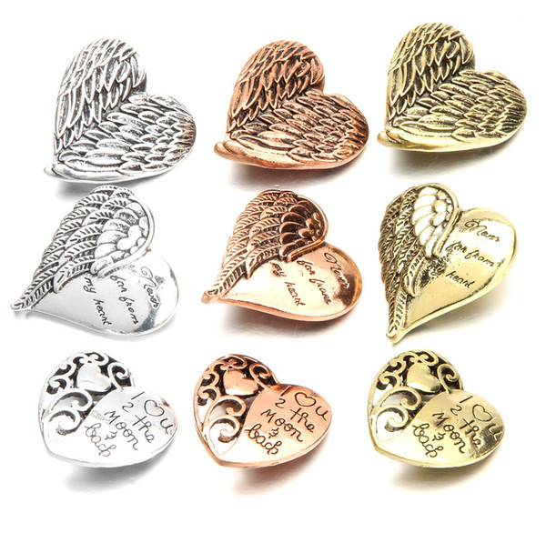 Mixed New Snap Jewelry Angel Wings Love Heart Metal Snap Buttons Fit 18mm Snap Bracelet Button Necklace For Women Men