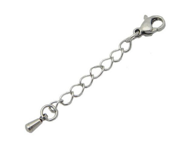 Stainless Steel Lobster Claw Cord Clasp, steel color plated, different length for choice &with extender chain, Sold By Lot, 30 pcs/Lot