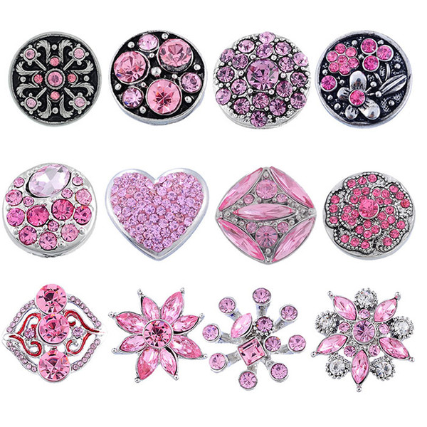 Kimter Snap Button Mixed Metal Rhinestone Pink Black 18mm For Noosa Bracelets DIY Variety Jewelry Charms Christmas Gift 12pcs/Lot N1E