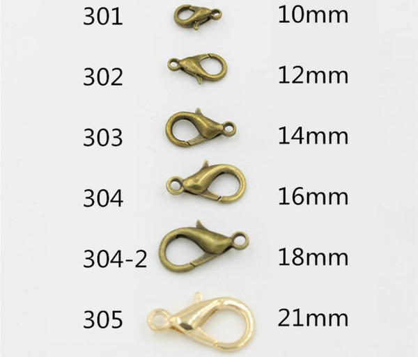 Wholesale 1000pcs Imitation Rhodium Plated 10mm 12mm 14mm 16mm 18mm 21mm 23mm 24mm Zinc Alloy Lobster Clasps & Hooks jewelry finding