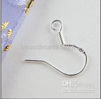 200pcs/lot hot Sterling 925 Silver Earring Findings Fishwire Hooks Jewelry DIY 15mm fish Hook Fit Earrings