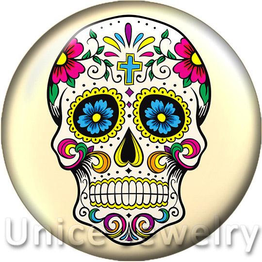 AD1301218 18mm Snap On Charms for Bracelet Necklace Hot Sale DIY Findings Glass Snap Buttons Jewelry Halloween skull Design noosa