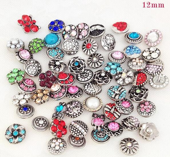 top style small button giner Mixed 12mm New Mini Snap Buttons Rhinestone Colorful Pattern DIY snap button charm mix styles colors button