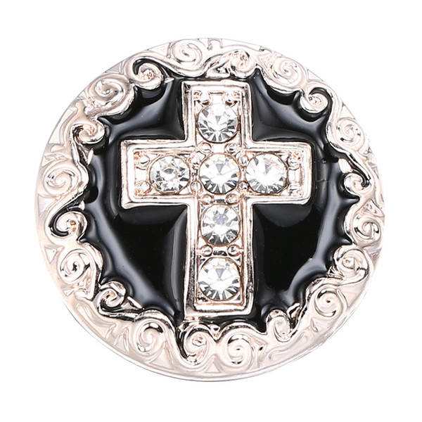 2017 Hot wholesale 12pcs lot Fashion Black Cross Gold Plated 18mm Metal Snap Button Charm Rhinestone Styles Button Ginger Snaps Jewelry